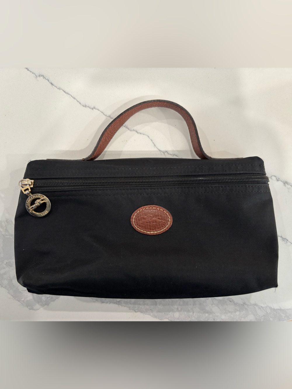 Longchamp Le Pliage Original Pouch with Handle Cosmetic Case Toiletry Bag Black